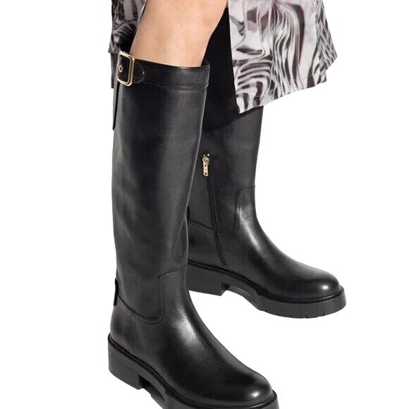 NIB COACH WOMEN'S LILLI‎ TALL LOGO LEATHER BLACK BOOTS SZ 8.5 - Picture 1 of 11